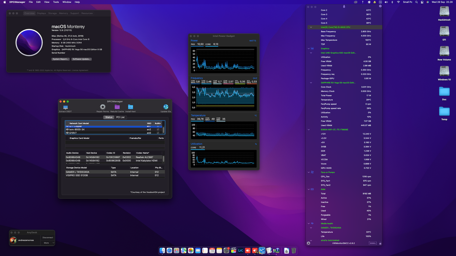 Success Hackintosh macOS Monterey 12.6 Build 21G115 in Gigabyte B360N Wifi + Intel Core i5 8400 + Sapphire RX Vega 56